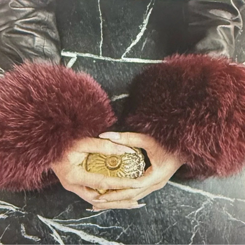 Black house, white market, faux fur cuffs, new with tags, dark sangria color